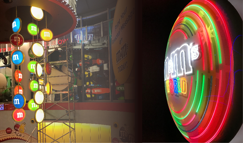 Shop Installation at M&Ms world, Piccadilly Circus, London - with Projection Artworks